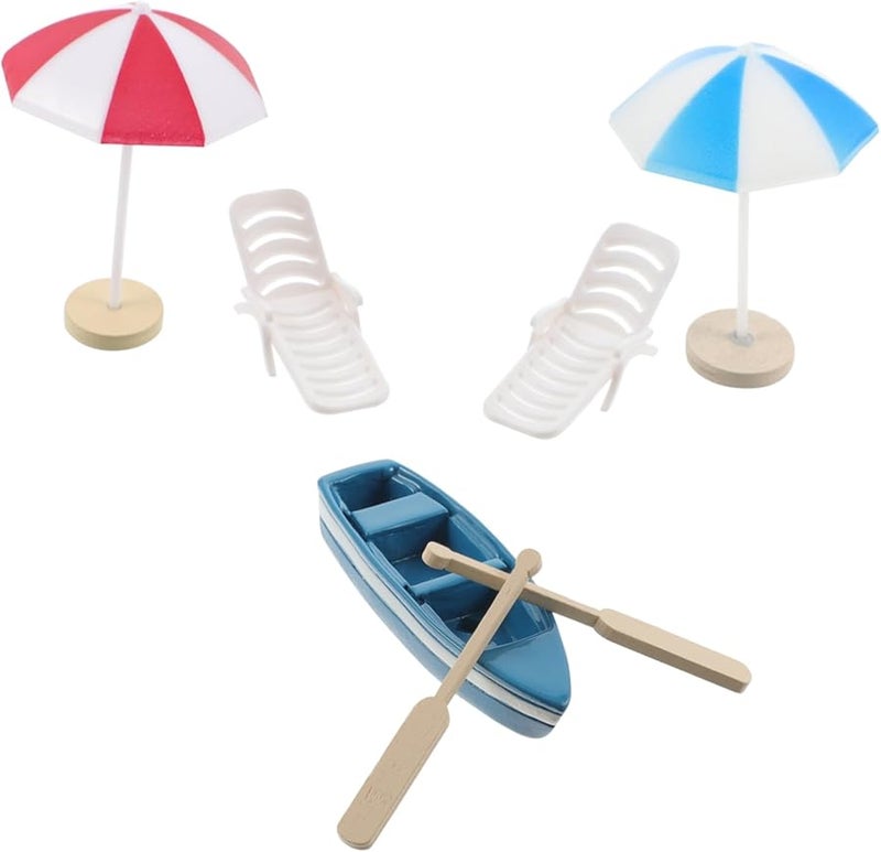 Miniature Beach Decor Set With Chairs Boats Umbrellas For DIY Fairy Garden - Image 1